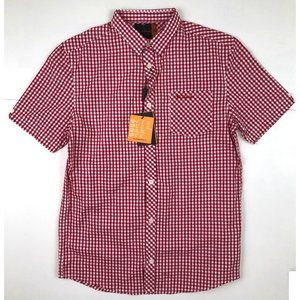 Ben Sherman Boys Check Shirt Red White NWT Button Collared Short Sleeve Size 16